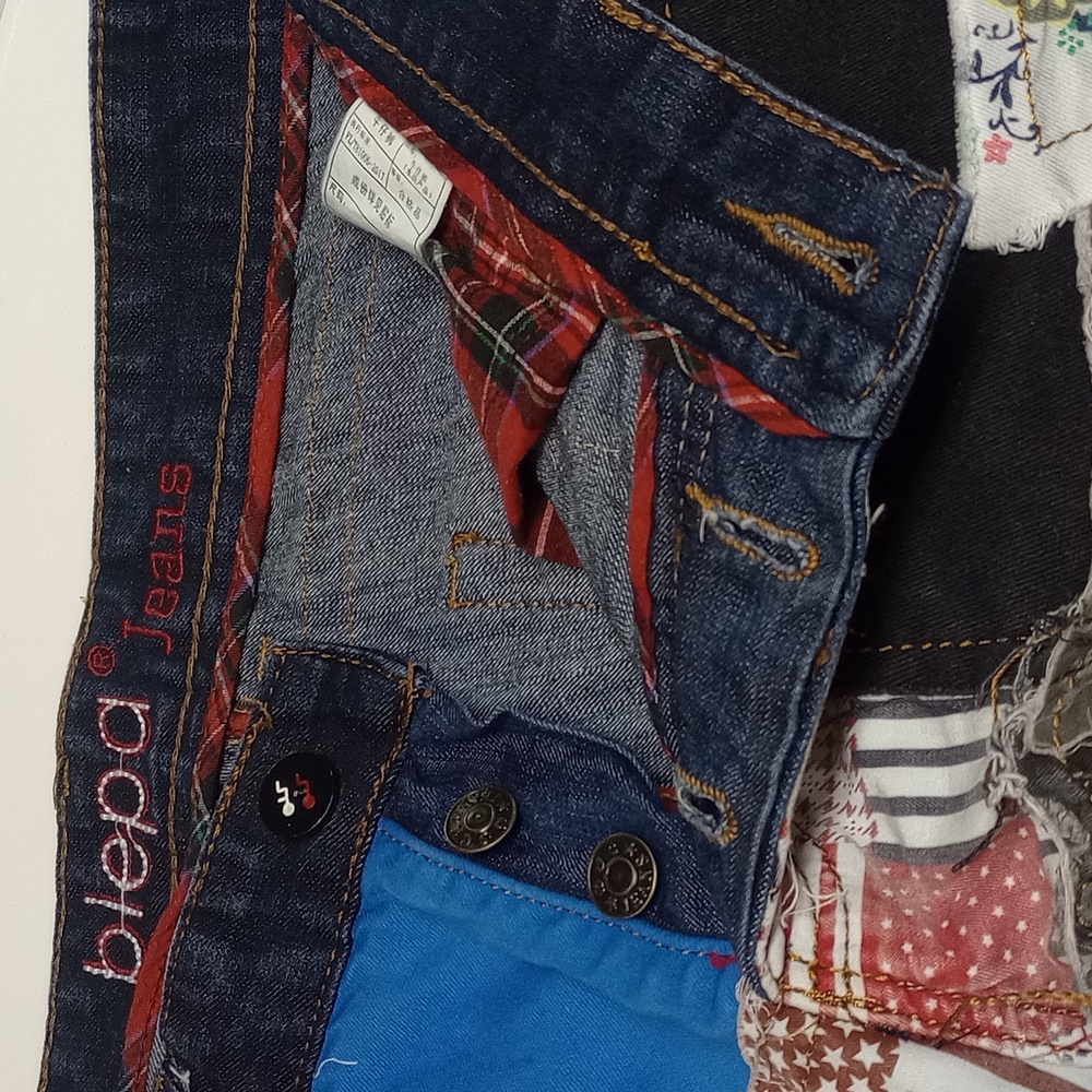 BIEPA MULTICOLORED MEN'S STRAIGHT JEANS WITH DIFFERENT FABRICS PATCHWORK ART - Picture 14 of 16